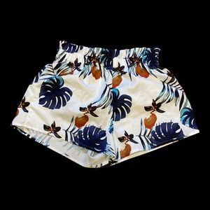 High waisted floral shorts women’s size large stretch waist blue white orange